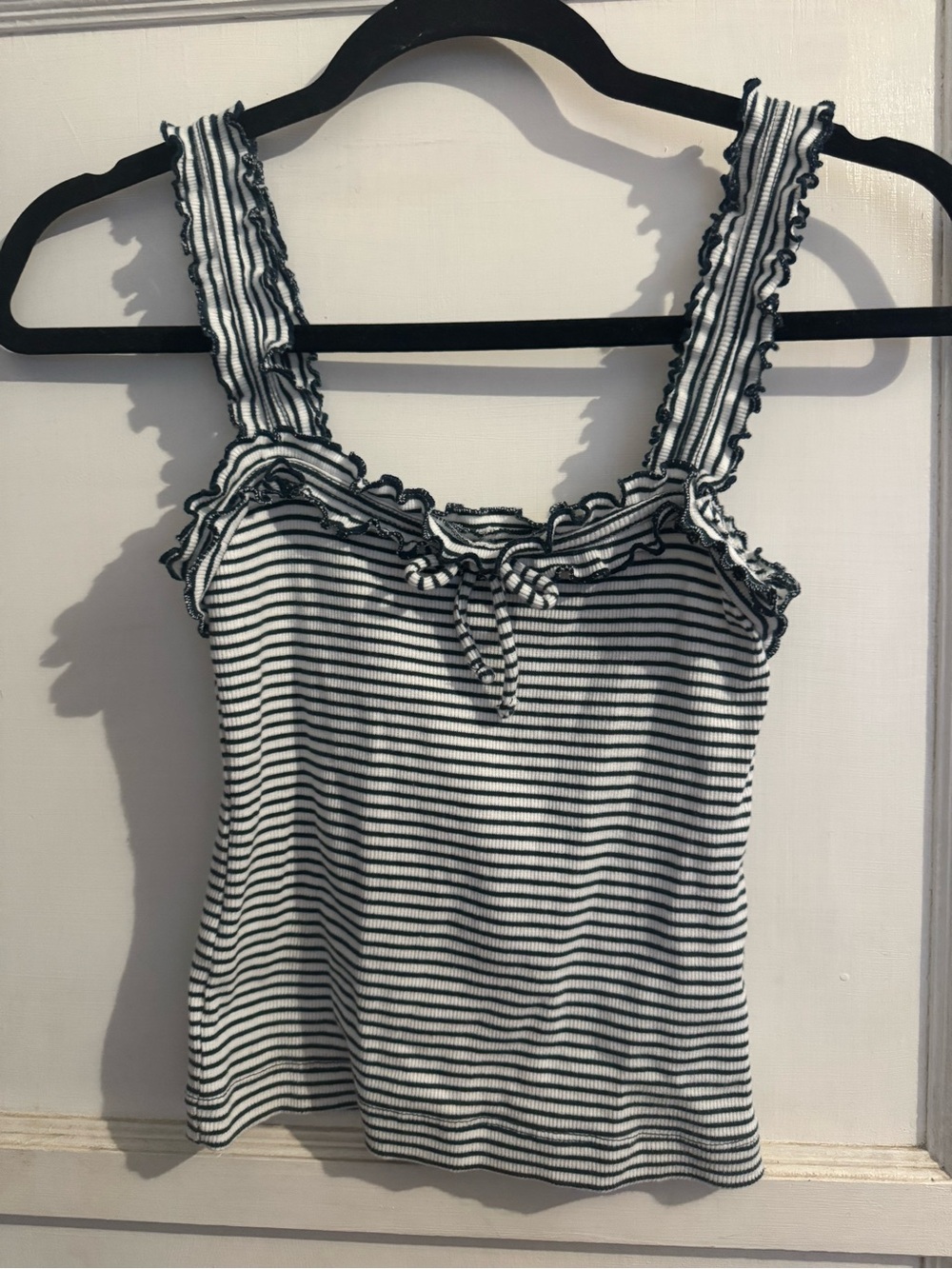 Forest Green & White Striped Ruffle Tank Top